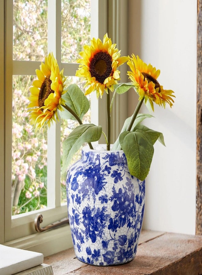 GnFlus Blue and White Vase, 5.9 inch Flower Vases Decorative Vases for Home Decor, Ceramic Vase for Flowers Coffee Table Centerpieces Shelf Living Room Bedroom Dining Farmhouse Office Blue Vintage Vase - Image 5